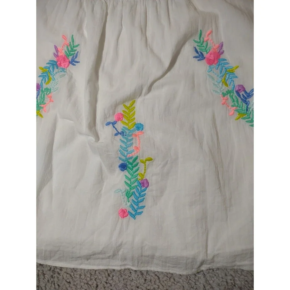 Lilly Pulitzer White Cotton Embroidered Peasant Top - Neon Floral Accents